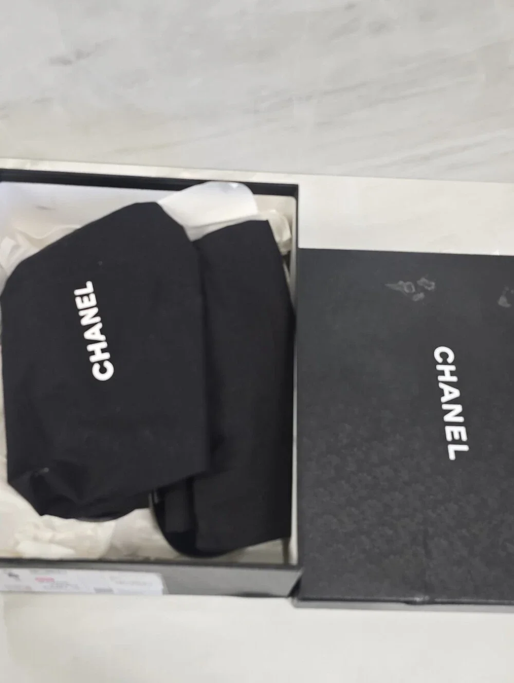 Chanel White Tweed & Gold Logo Slide Sandals